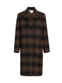 Women\'s Shadow Plaid Wool-Blend Car Coat - Deep Walnut - at Saks Fifth Avenue