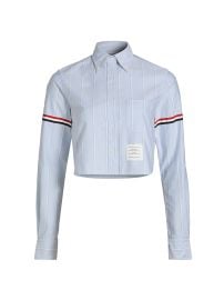 Women\'s Shadow Stripe Cropped Oxford Shirt - White - at Saks Fifth Avenue
