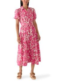 Women\'s Short Puff Sleeve Printed Linen Midi Dress at Belk