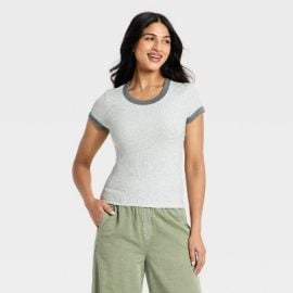 Women\'s Short Sleeve Contrast Rib Scoop Neck T-Shirt - Universal Thread™ Gray XS at Target