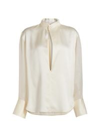 Women\'s Silk Charmeuse Cowlneck Shirt - Ivory - at Saks Fifth Avenue