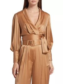 Women\'s Silk Crop Wrap Top - Sand - at Saks Fifth Avenue