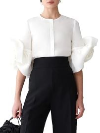 Women\'s Silk Gazar Rosette-Sleeve Button-Front Blouse - White - at Saks Fifth Avenue
