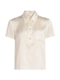 Women\'s Silk Short-Sleeve Polo Top - Off White - at Saks Fifth Avenue