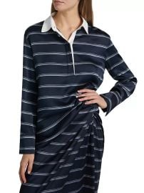 Women\'s Silk Striped Rugby Shirt - Coastal Slate - at Saks Fifth Avenue