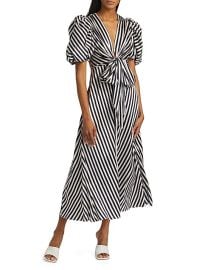 Women\'s Simona Striped Stretch-Silk Tie-Waist Midi-Dress - White Blue Stripes - at Saks Fifth Avenue