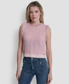 Women\'s Sleeveless Tweed Fringe Trimmed Sweater at Macys
