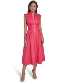 Women\'s Smock Waist Front Zip Midi Dress at Macys