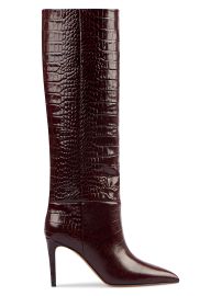 Women\'s Stiletto 85MM Crocodile-Embossed Leather Boots - Rouge Noir - at Saks Fifth Avenue