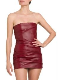 Women\'s Strapless Leather Body-Con Minidress - Vibrant Red - at Saks Fifth Avenue