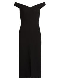 Women\'s Stretch Bouclé Crepe Off-Shoulder Midi-Dress - Black - at Saks Fifth Avenue