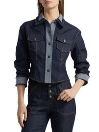 Women\'s Stretch-Cotton Contrast-Stitch Crop Jacket - Indigo - at Saks Fifth Avenue