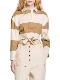 Women\'s Striped Polo T-Shirt - Beige - at Saks Fifth Avenue