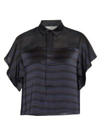 Women\'s Striped Sheer Yoke Shirt - Black Navy - at Saks Fifth Avenue