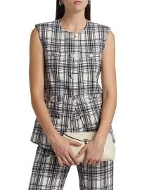 Women\'s Tamara Plaid Cotton-Blend Vest - Ivory Navy - at Saks Fifth Avenue