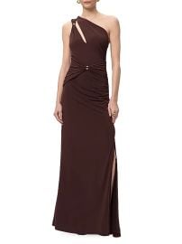 Women\'s The Aurora Ruched One-Shoulder Gown - Walnut - at Saks Fifth Avenue