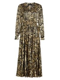 Women\'s The Francesca Metallic Burnout Tiered Midi-Dress - Mystic Gold Floral Burnout - at Saks Fifth Avenue