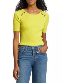 Women\'s The Gemma Button-Shoulder Sweater Top - Electric Lime - at Saks Fifth Avenue