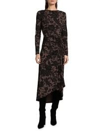 Women\'s Theodora Printed Ruched Midi-Dress - Dark Lichen Black - at Saks Fifth Avenue