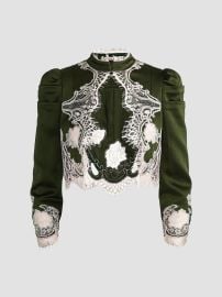 Women\'s Thomasina Lace-Trim Crop Jacket - Dark Fern - at Saks Fifth Avenue