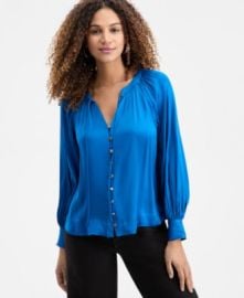 Women\'s Tie-Neck Puff-Sleeve Blouse, Macy\'s Exclusive at Macys