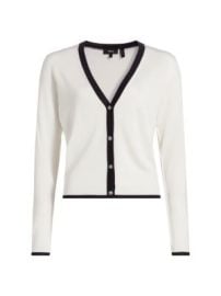 Women\'s Tipped Knit Cardigan - Ivory Black - at Saks Fifth Avenue