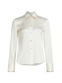 Women\'s Tipped Satin Silk Shirt - Off White Rye - at Saks Fifth Avenue