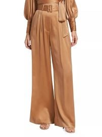 Women\'s Tuck Belted Silk Wide-Leg Pants - Lemon - at Saks Fifth Avenue