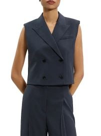 Women\'s Twill Double-Breasted Vest - Avocado - at Saks Fifth Avenue