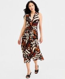 Women\'s Twist Front Sleeveless Midi Printed Mesh Dress at Macys