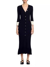 Women\'s Two-Tone Knit Midi Dress - Black - at Saks Fifth Avenue