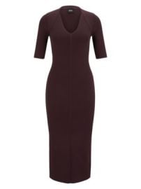 Women\'s V-Neck Knitted Dress with Cropped Sleeves - Brown - at Saks Fifth Avenue