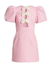 Women\'s Veronica Pearl Bow Puff-Sleeve Minidress - Pink - at Saks Fifth Avenue