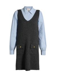 Women\'s Vivianne Striped Knit Combo Minidress - Charcoal Blue Stripe - at Saks Fifth Avenue