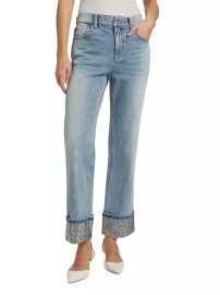 Women\'s Weezy High-Rise Straight-Leg Embellished Jeans - Sierra Light Blue - at Saks Fifth Avenue