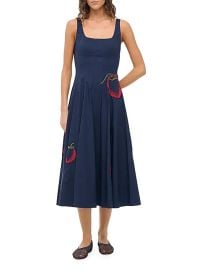 Women\'s Wells Embroidered Cotton Poplin Fit & Flare Midi-Dress - Navy Roma - at Saks Fifth Avenue