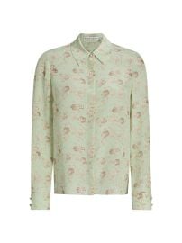 Women\'s Willa Floral Silk Button-Front Shirt - Peak Floral Green Tea - at Saks Fifth Avenue