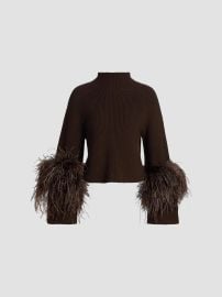 Women\'s Wool Feather-Cuff Sweater - Dark Brown - at Saks Fifth Avenue