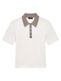 Women\'s Woven Placket Polo Shirt - Ivory Cinder - at Saks Fifth Avenue