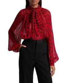 Women\'s Zenia Polka Dot Shirred Blouse - Red Black - at Saks Fifth Avenue