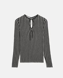 Women Black Pinstripe Pleated Knitted Top Stella McCartney US at Stella McCartney