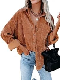 Women Corduroy Button Down Shacket Casual Shirt Jacket Long Sleeve Boyfriend Blouses Tops at Womens Clothing store at Amazon