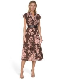 Women’s V-Neck Belted Midi Dress at Macys