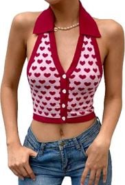 Women Fashion Halter Vest Y2K Striped Knitted Vest Slim Fit Halter Vest Streetwear Top (Pink) Small at Amazon