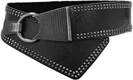 Women Girls Fashion Rivet Studded Oblique Buckle Adjustable Elastic Wide Waist Belt black one size at  Womens Clothing store at Amazon