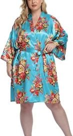 Women Plus Size Robes Short Silky Kimono Bridesmaid Bathrobe for Wedding Party at Womens Clothing store at Amazon