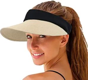 Women Straw Sun Visor Hat Wide Brim Summer UV Protection Beach Cap Foldable Packale Korean Style Beige at  Womens Clothing store at Amazon