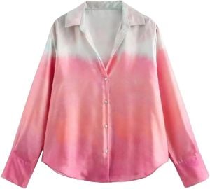 Women Tie Dye Long Sleeve Blouse Lapel Single Breasted Gradient Beach Casual Shirts at Amazon