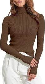 Women Turtleneck Ribbed Long Sleeve Knit Pullover Sweater Top Solid Color Stretchy Slim Fitted Basic Layering Tops at Womens Clothing store at Amazon