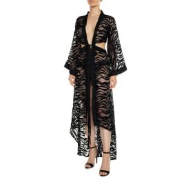 Women Women Sevilla Black Color Sheer Zebra Patterned Design Kimono Dress at Wolf & Badger